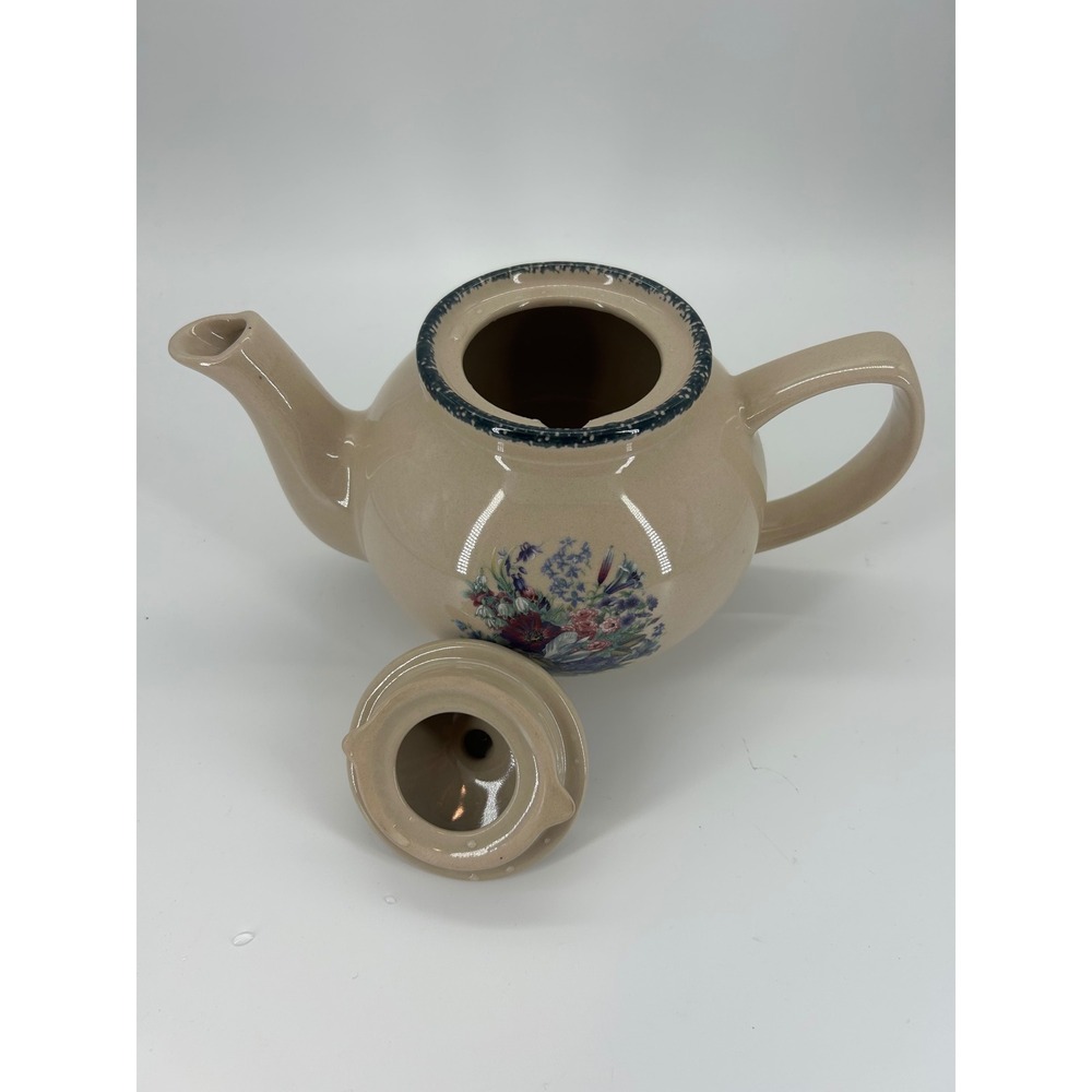 Home & Garden Party Ltd 2002 Floral Teapot‎ Beige Stoneware Cottagecore - Picture 8 of 10